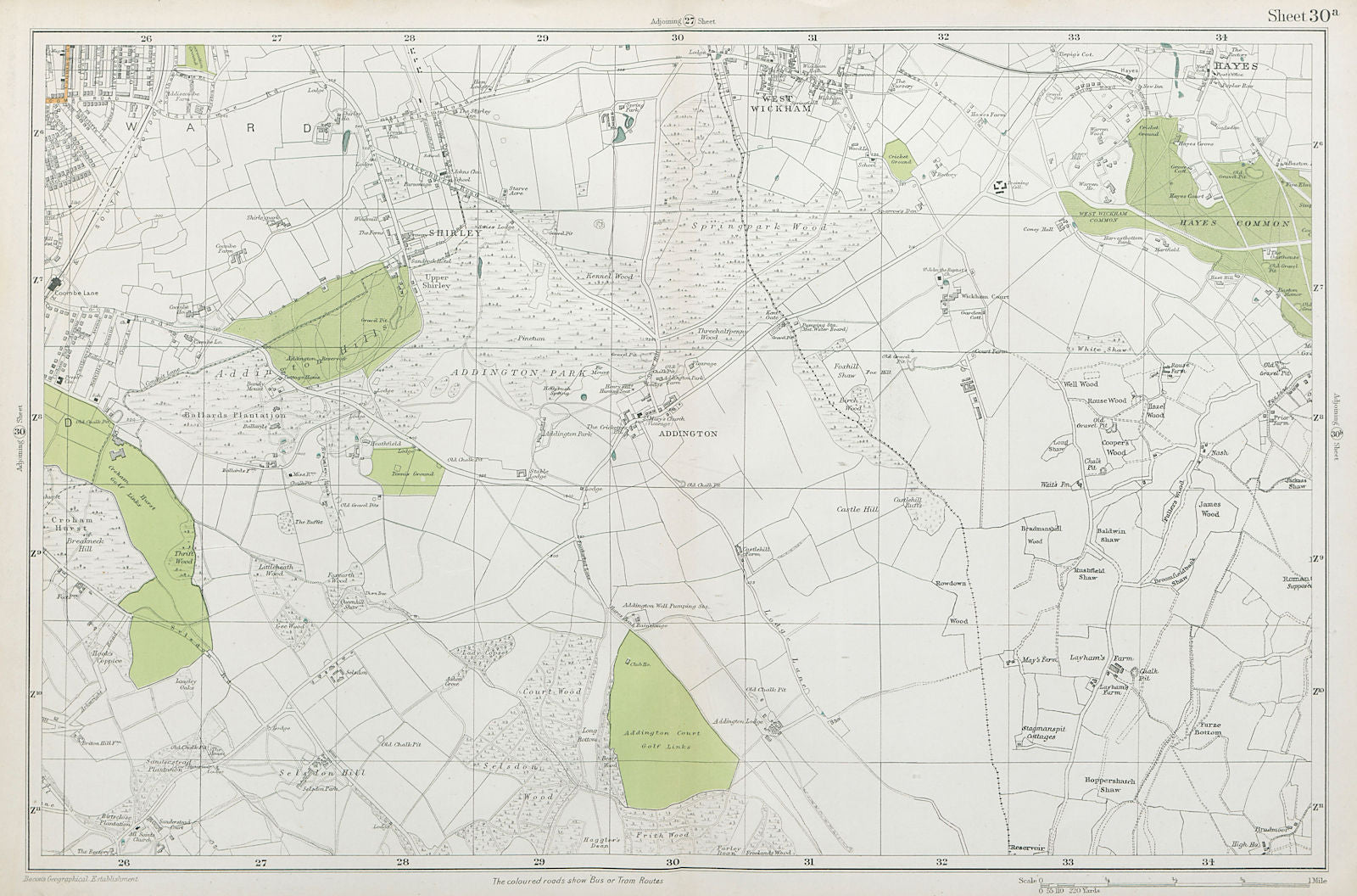 EAST CROYDON Selsdon West Wickham New Addington Hayes Shirley. BACON 1920 map